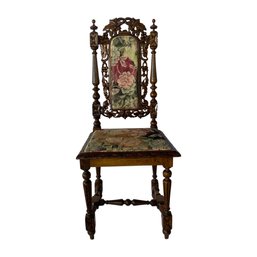 STUNNING Antique Hand Carved Jacobean Chair With Floral Cushion