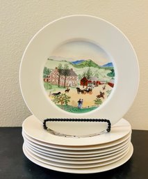 Set Of Grandma Moses 1st Edition 'red Checkered House' Collection Plates
