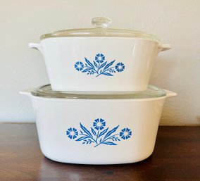 Pair Blue Flower Corningware Casserole Dishes
