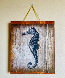 Distressed Sea Horse Print On Wood