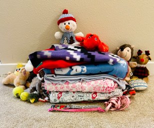 Lot Of Small Dog Toys, Collars, And Blankets