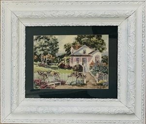 1996 Bucilla Needlepoint Daydream Cottage Framed Artwork