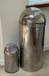 Pair Of Tall And Short Metal Trash Cans