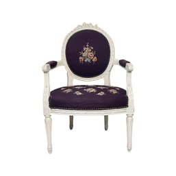 Antique Louis XVI Style Arm Chair With Needlepoint Upholstery