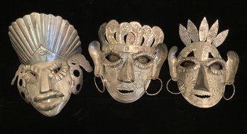 Trio Of 1960s. Tin Taxco Mexican Tourist Masks