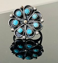Sterling Silver & Turquoise Ring  Size 6.5- 5.0 Grams