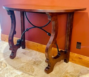Spanish Style Demi Lune Console W Iron Supports
