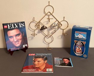 Elvis Candle Holder, Elvis Stein, Magazines And Miniature 2003 Calander