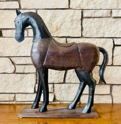Bronze Tone Wood And Tin Horse Sculpture