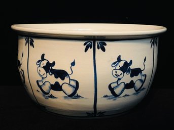 Blue And White Cow Themed Bowl