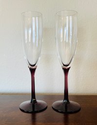 Pair Of Purple Stemmed Champagne Flutes