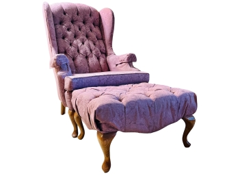 Rare Early 18th Century Pink Wing Armchair And Ottoman