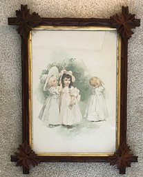 Victorian 'Little Girls In Dresses' Framed Artwork Signed