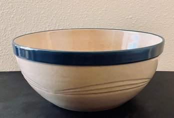 Large Cream And Blue Pottery Mixing Bowl