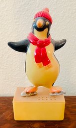 Vintage Plastic Penguin On Ice-skates Baking Soda Holder