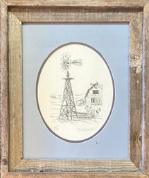Windmill Drawing Signed By Jack J. Wells, Numbered 167/500