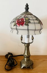 Vintage Tiffany Style Stained Glass Lamp With Metal Base