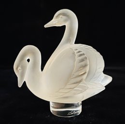 1950's Vintage Lalique 2 Swans Frosted Glass Bottle Stopper