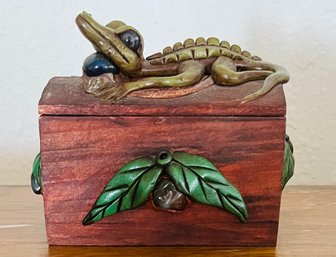 Decorative Wooden Baby Crocodile Trinket Box