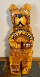 32' Carved Wood Welcome Bear On Tree Trunk Stool (2 Pcs.)