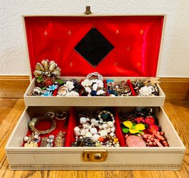 Large Collection Of Costume Jewelry In Jewelry Box