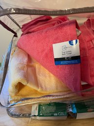 New Or Like New Pink, Yellow, & Yellow & White Bath & Hand Towels, Some With Tags