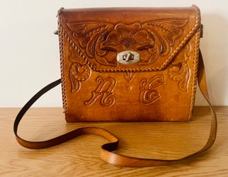 Vintage Handtooled Leather Crossbody Bag