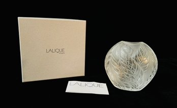 Signed Lalique Crystal France Fern Leaf Design Art Nouveau Vase