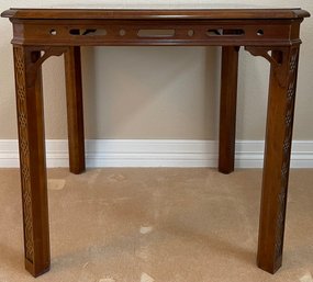 Square Carved Walnut Table  Chinese Chippendale Legs