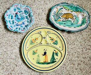 2 Pieces Of Italian Pottery Plates And 1 Quimper Pottery France Plate