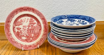 Willow Johnson Bros Made In England Set Of Red And Blue Churchill Bread Plates