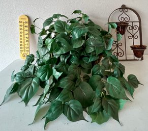 Very Nice Artificial Philodendron W/ Great Metal Wall Sconce, And Satin Red Chili Peppers