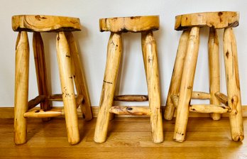 Set Of Rustic Wood Barstools