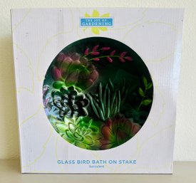 Succulent Glass Bird Bath On Stake