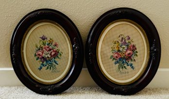 Oval Framed Floral Embroidery Wall Hangings