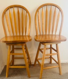 Pair Of Wood Swivel Dining Chairs