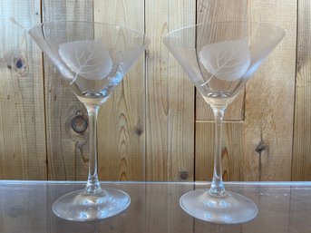 Pair Of Martini Glasses With Frosted Leaf Design By Spiegelau