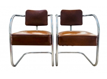 1940s Tubular Chrome Chairs In Leather Like Vinyl