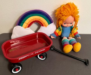 Vintage Rainbow Bright 1983 Doll, Mini Radio Flyer Wagon And Plush Rainbow