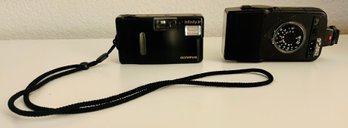Pair Of Minolta Flash Camera And Olympus Jr Camera