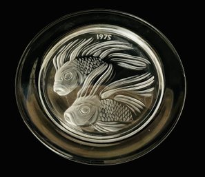 Vintage Marie Claude Lalique Crystal Collector Plate Due De Poisson Koi Fish, France