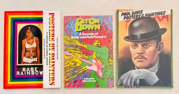 3 Vintage Book Of Posters, Rock And Roll Posters By Mick Farran, Paul Davis Posters And Farland Book Of Art