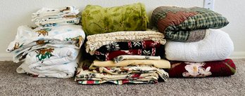 Lot Of Holiday Themed Linens And Quilts