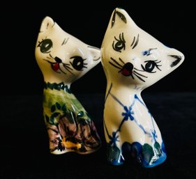 2 Small Kram Ceramics Cats Hand Painted Figurines