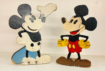2 Cut Wood Vintage Mickey Mouse Door Stoppers