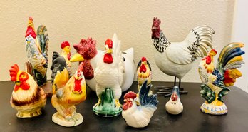 Lot Of Colorful Rooster Statues