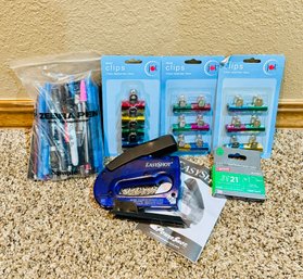 Cutesy Office Lot With Clips, Pens, And Stapler