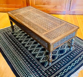 Damascus Mamluk Style Wooden Coffee Table With Glass Top