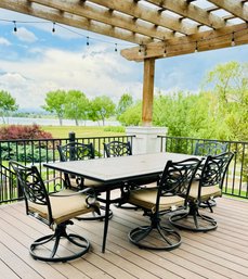 Cast Aluminum Patio Dining Set, Including Table & Swivel Chairs With Cushions