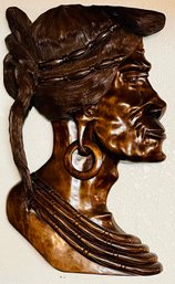 Large Intricate Hand Carved Polynesian Profile Of Tribal Man